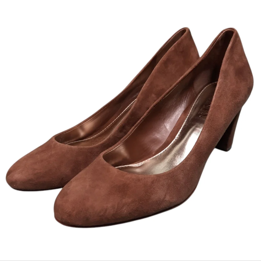 Lauren Ralph Lauren Hala Block Heel Pump Brown Suede SZ 8.5B